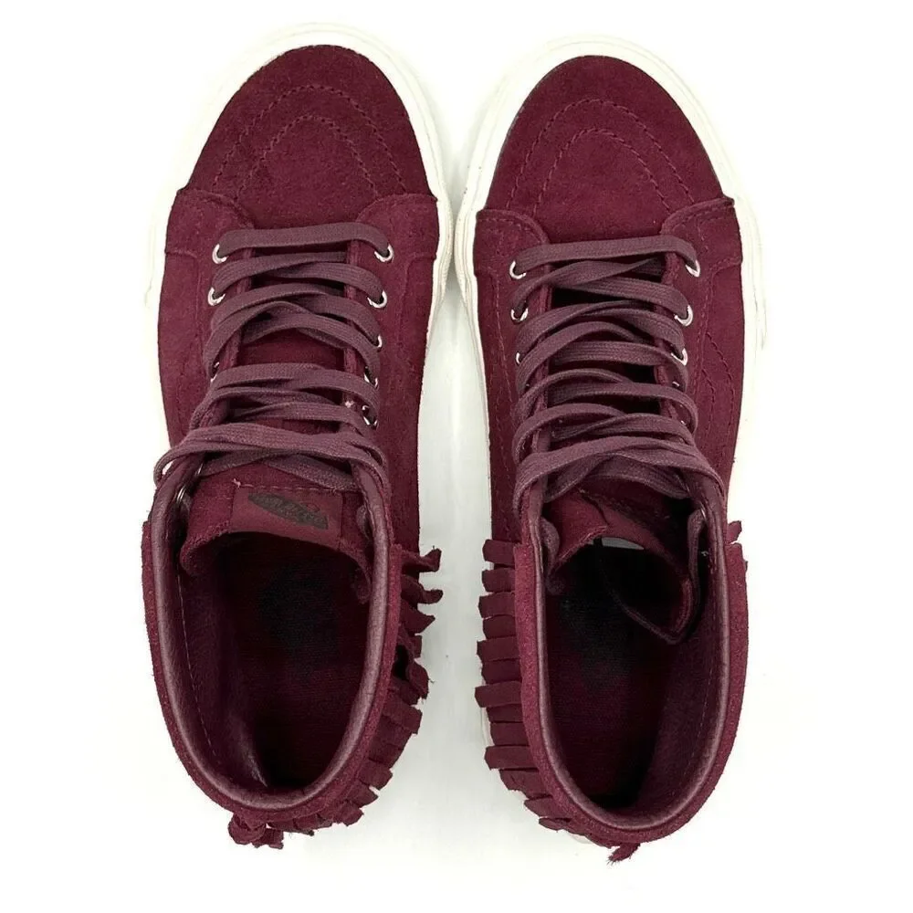 Vans SK8-HI Burgundy Suede Tassel Hi Top Lace Up Skater Sneakers - US Women’s Si